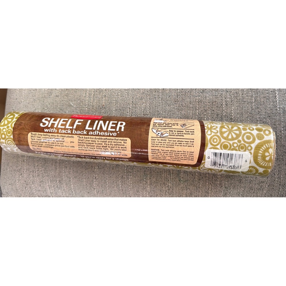 Vintage 1978 Rubbermaid Shelf Liner Tack Back Adhesive Gold Floral 10ft x 12in